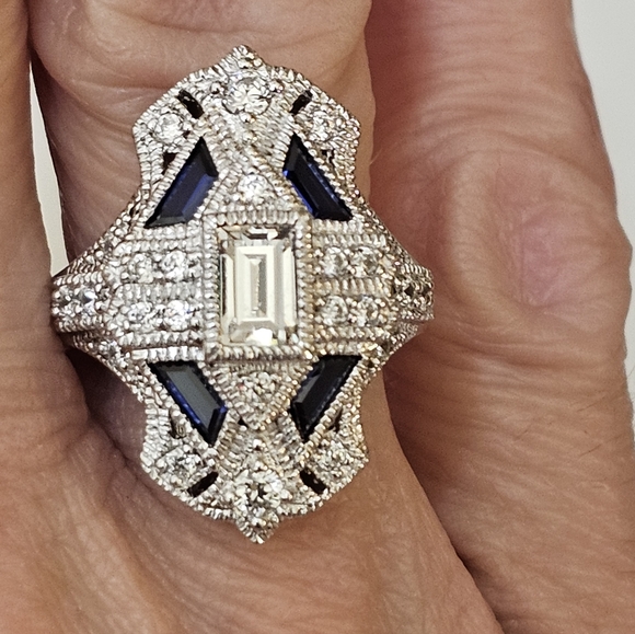 Beautiful Blue Sapphire & White Diamond Simulant Sterling Silver Ring Sz 6! - Picture 9 of 11
